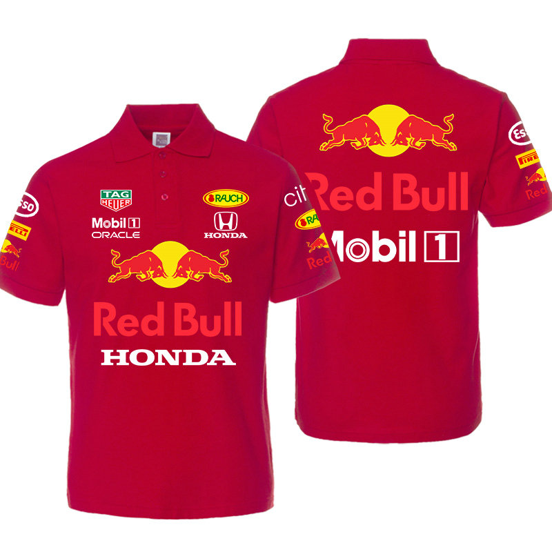 Polo Red Bull Honda Mobil 1 Coton Homme Slim Fit Manche Courte